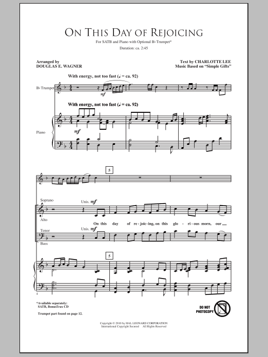 Download Douglas E. Wagner This Day Of Rejoicing Sheet Music