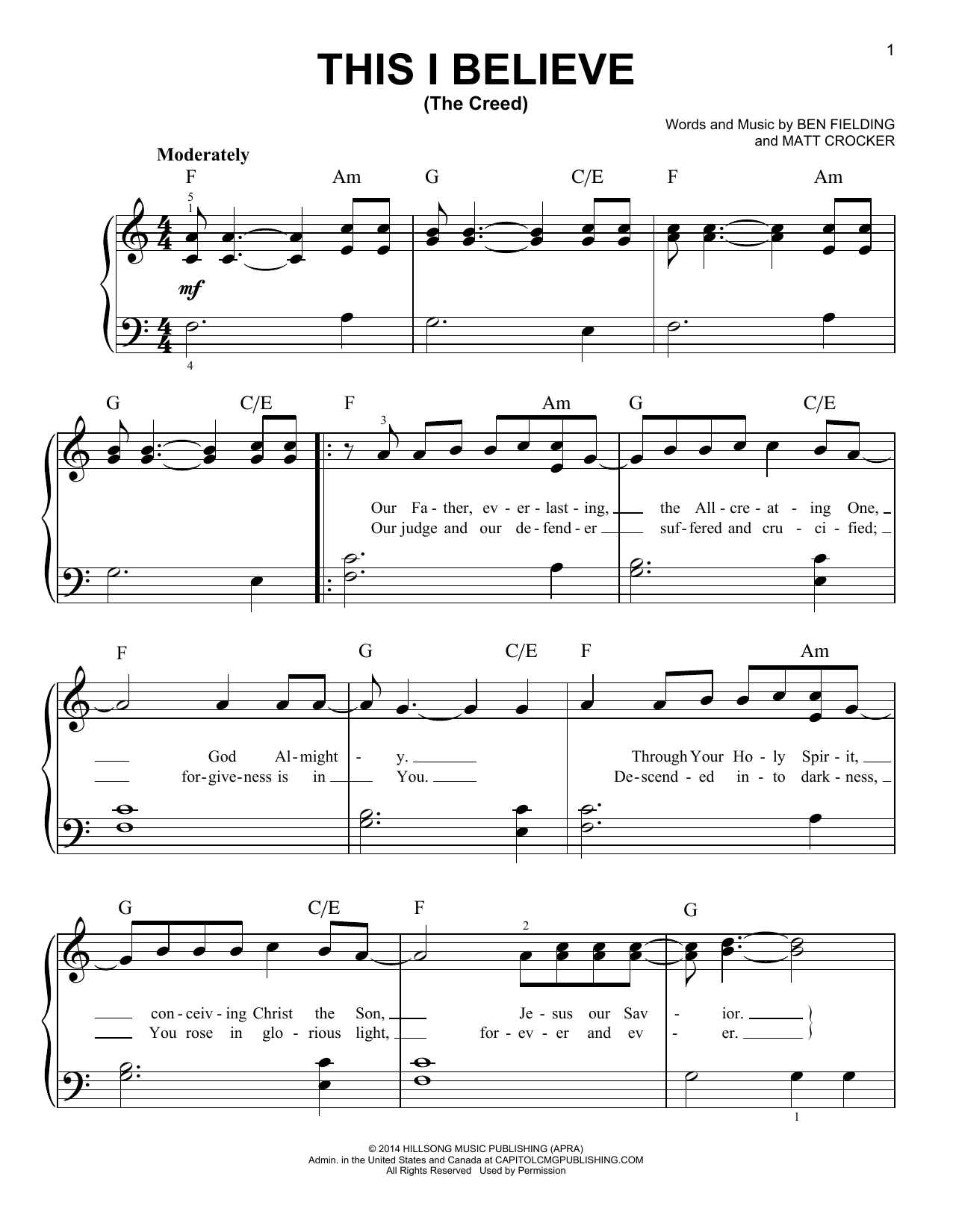 Download Hillsong Worship This I Believe (The Creed) Sheet Music