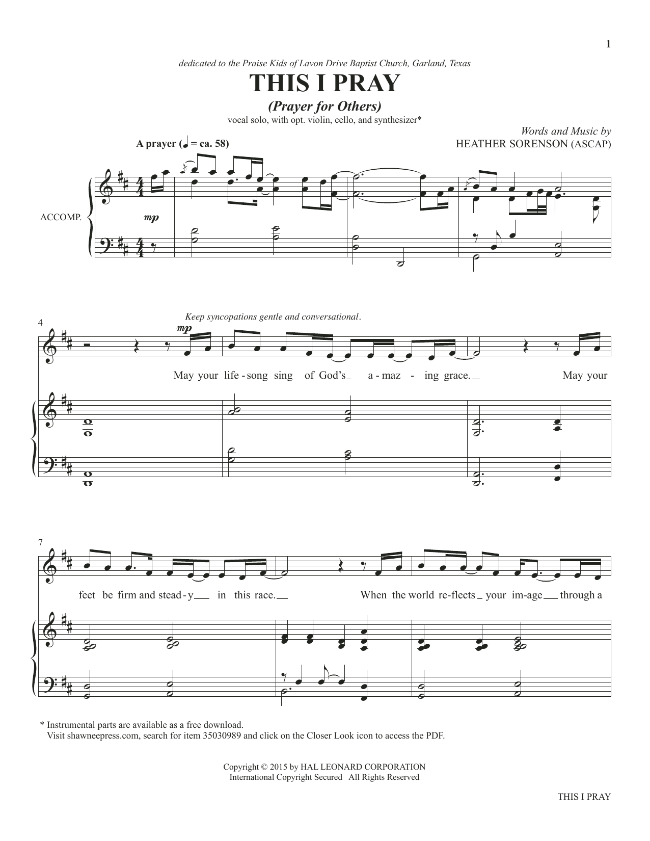 Download Heather Sorenson This I Pray (from The Prayer Project) Sheet Music