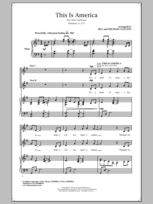 Download Jill and Michael Gallina This Is America Sheet Music