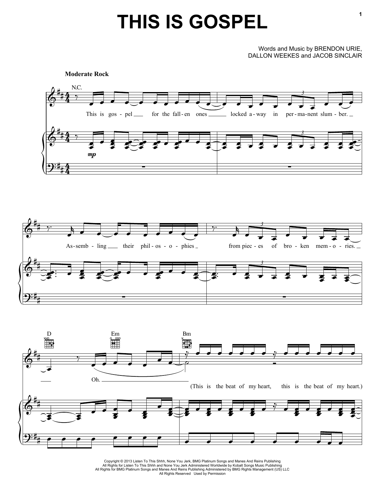 Download Panic! At The Disco This Is Gospel Sheet Music