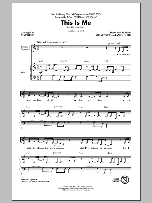 Download Demi Lovato & Joe Jonas This Is Me (from Camp Rock) (arr. Mac H Sheet Music