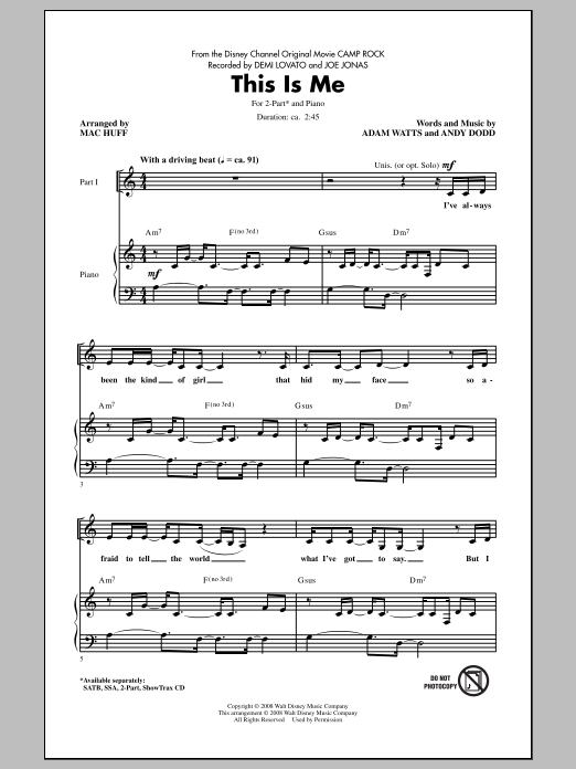 Download Demi Lovato & Joe Jonas This Is Me (from Camp Rock) (arr. Mac H Sheet Music