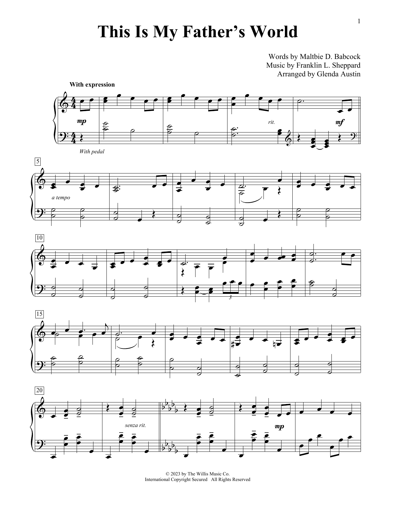 Download Maltbie D. Babcock This Is My Father's World (arr. Glenda Sheet Music