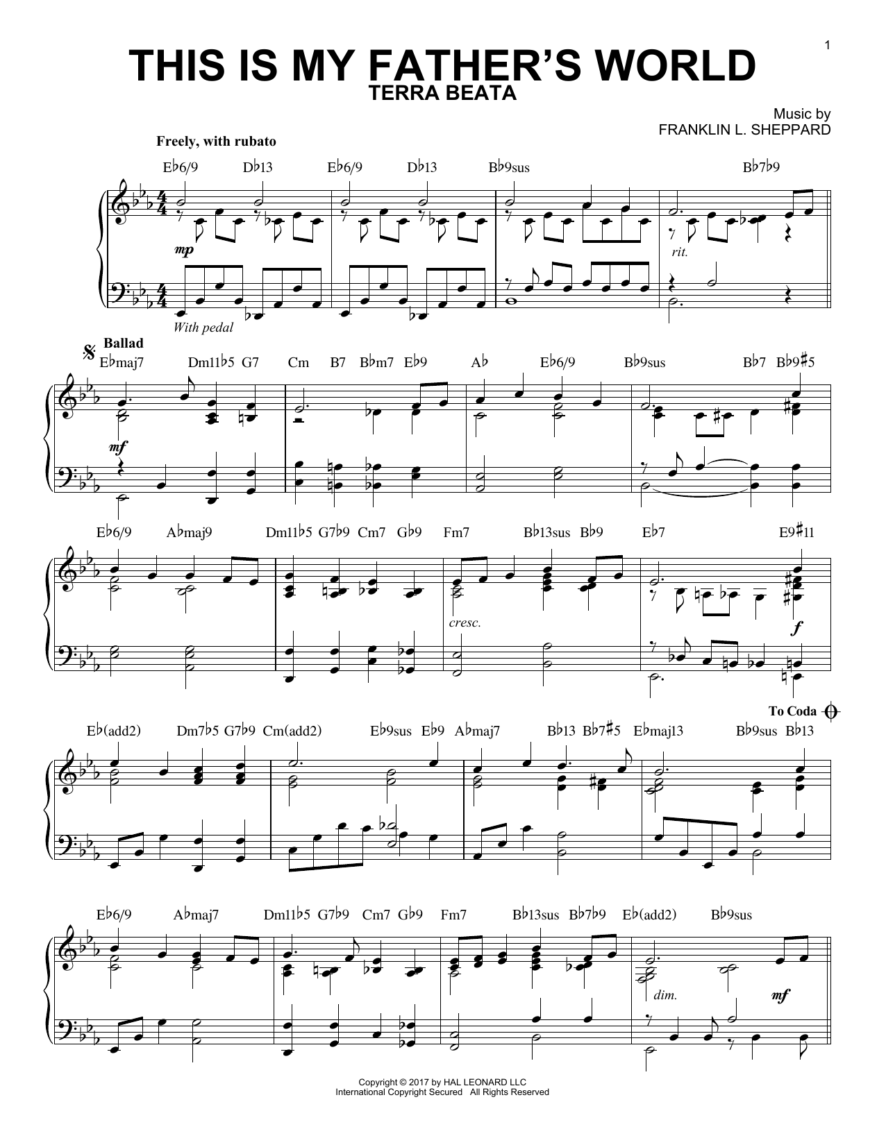 Download Franklin L. Sheppard This Is My Father's World [Jazz version Sheet Music