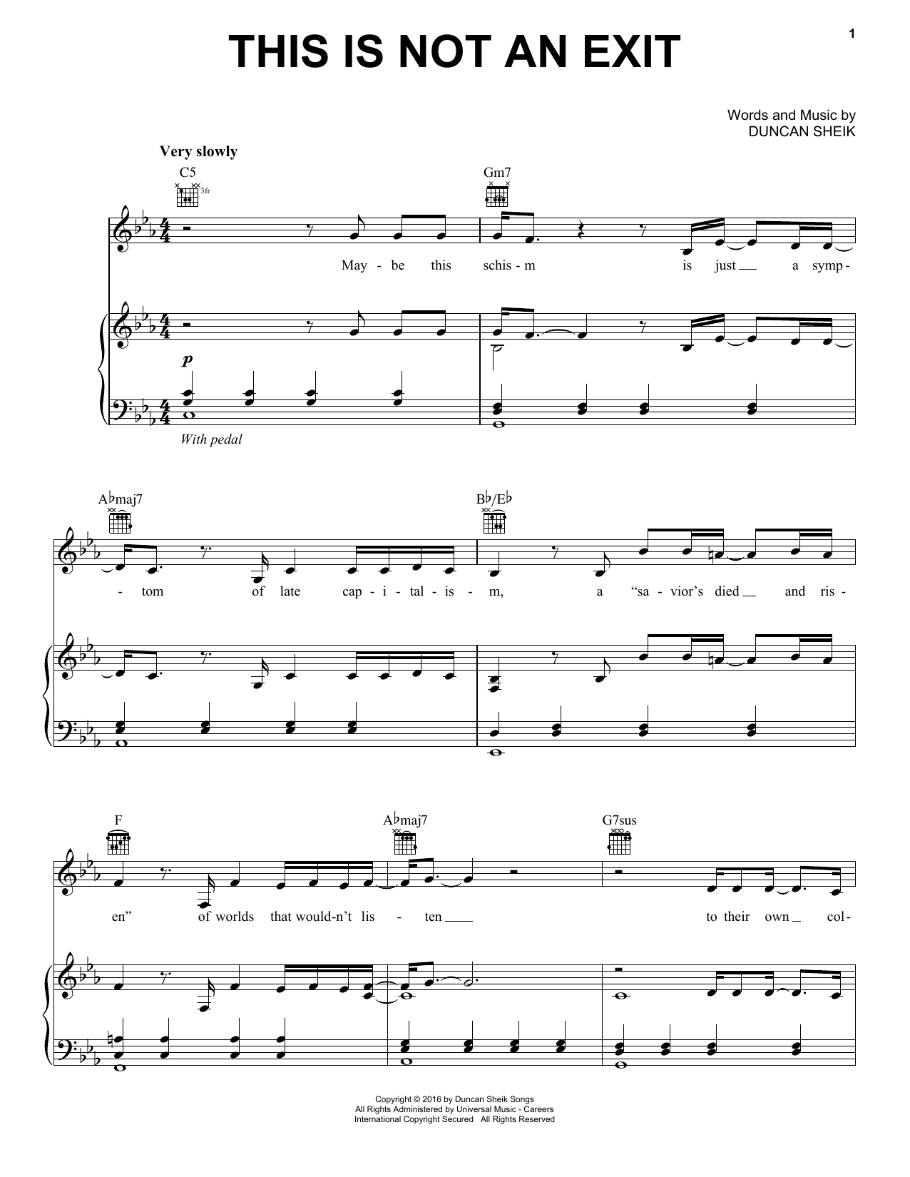 Download Duncan Sheik This Is Not An Exit Sheet Music