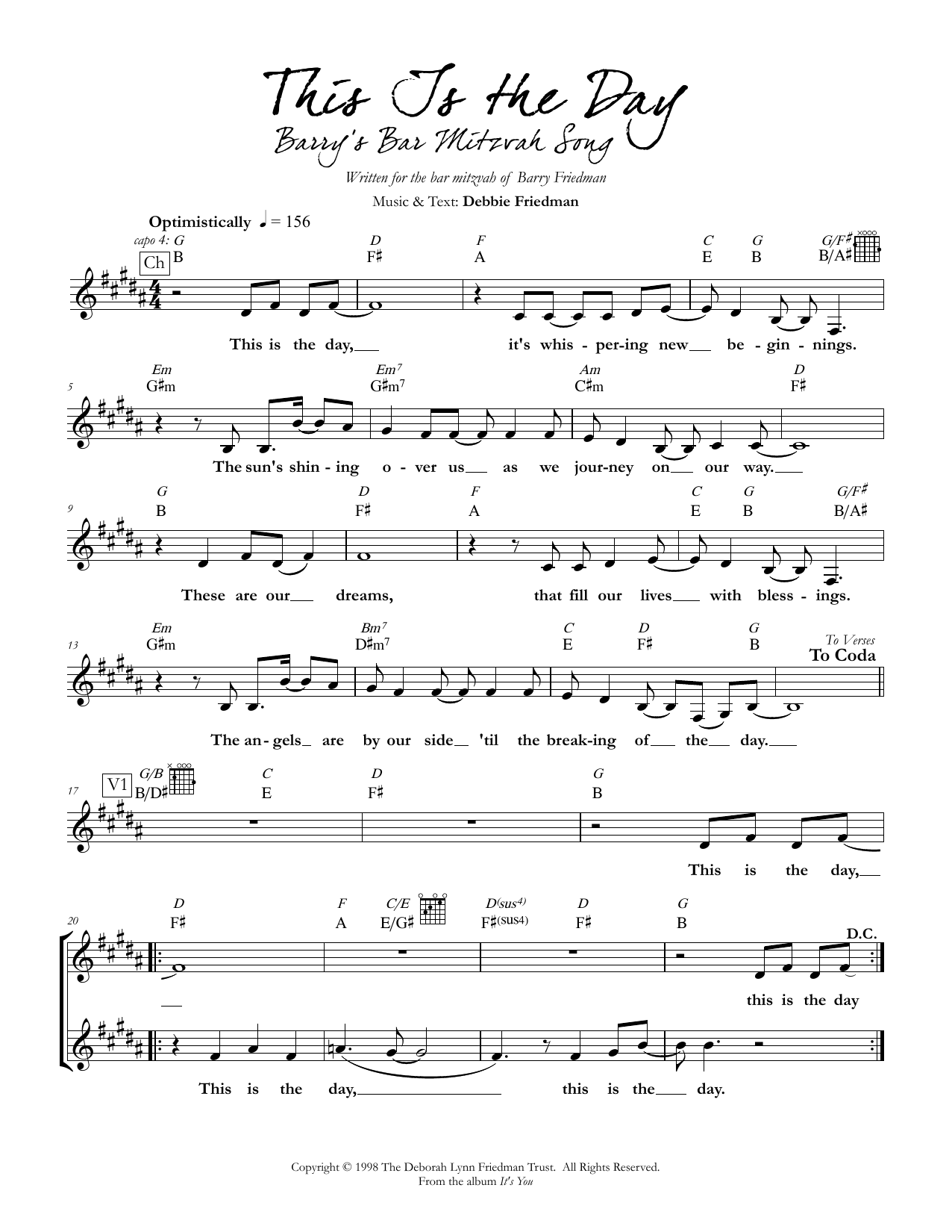 Download Debbie Friedman This Is the Day Sheet Music