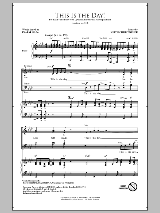 Download Keith Christopher This Is The Day Sheet Music