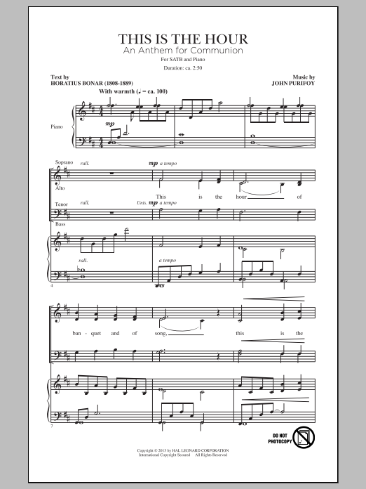 Download John Purifoy This Is The Hour Sheet Music