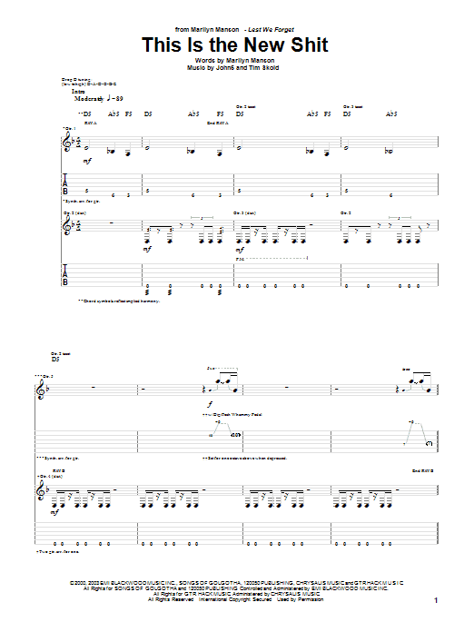 Download Marilyn Manson This Is The New Shit Sheet Music
