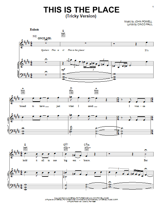 Download John Powell This Is The Place (Tricky Version) Sheet Music