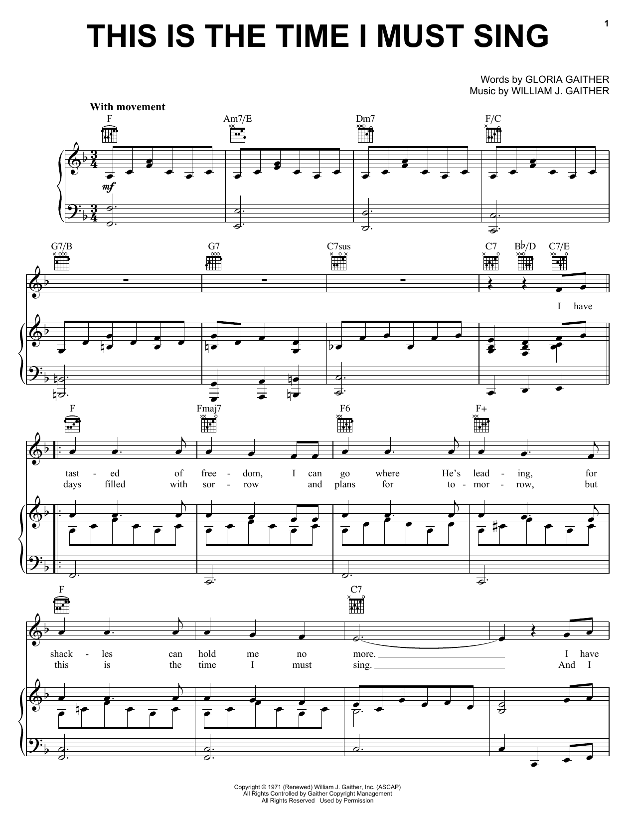 Download Bill & Gloria Gaither This Is The Time I Must Sing Sheet Music