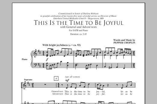 Download Pepper Choplin This Is The Time To Be Joyful Sheet Music