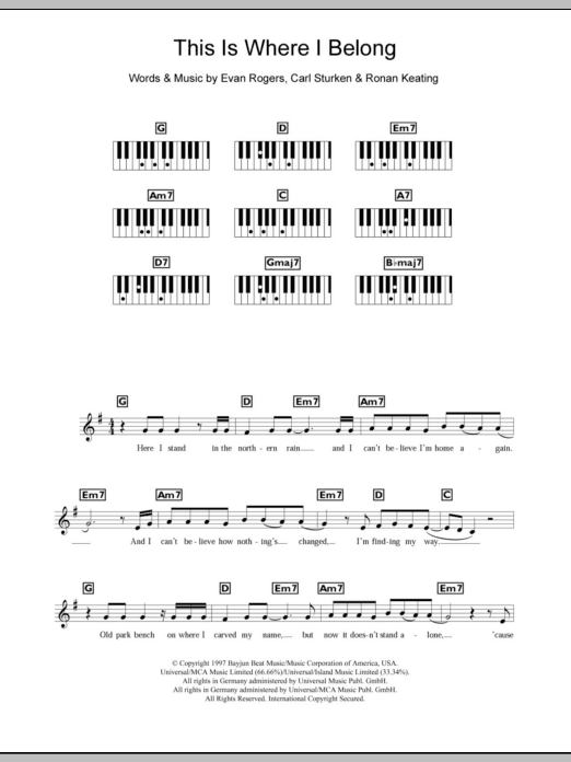 Download Boyzone This Is Where I Belong Sheet Music