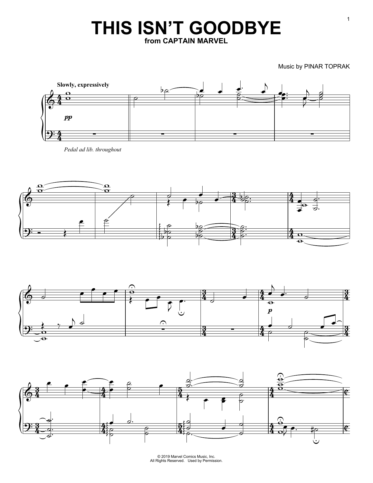 Download Pinar Toprak This Isn't Goodbye (from Captain Marvel Sheet Music