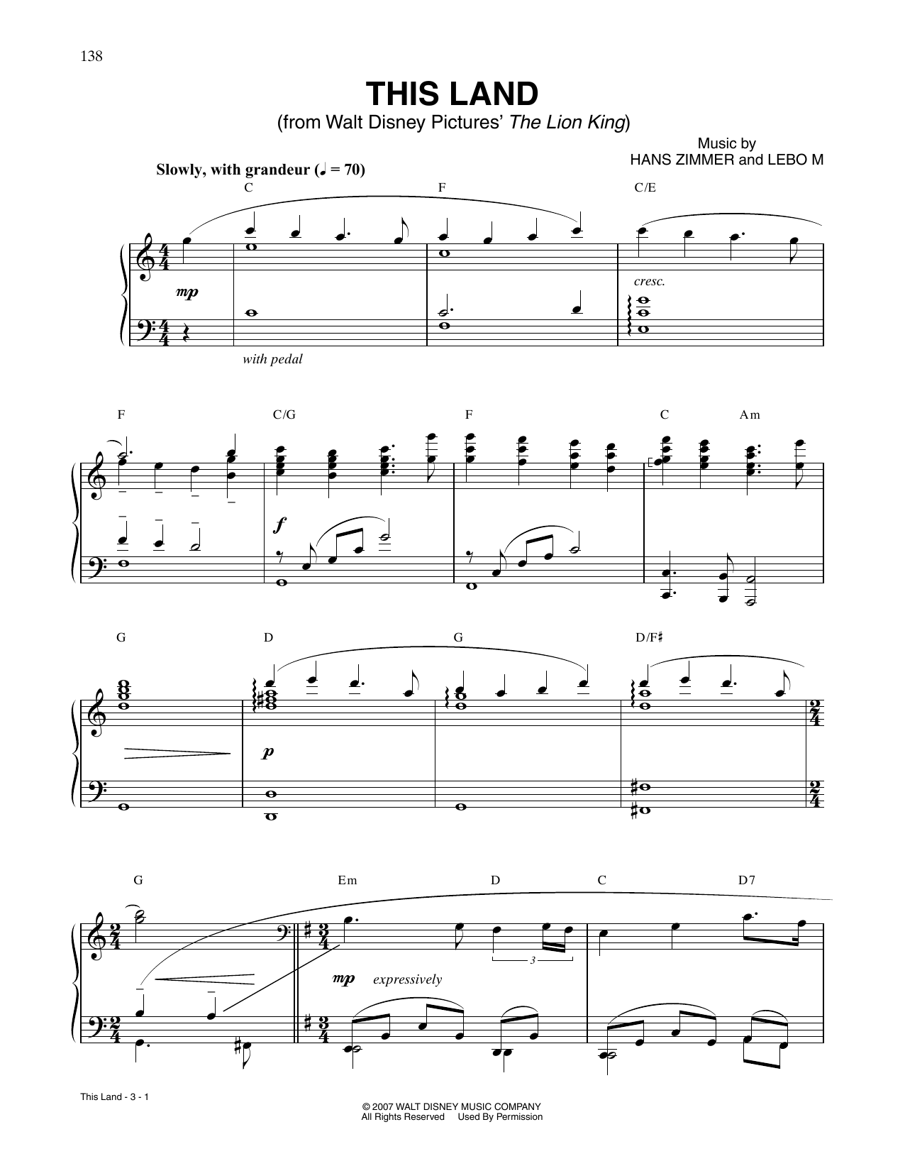 Download Hans Zimmer This Land (from The Lion King) Sheet Music
