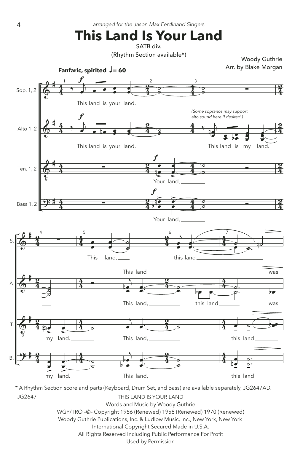 Download Woody Guthrie This Land Is Your Land (arr. Blake Morg Sheet Music