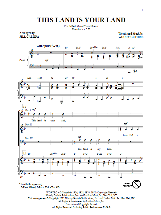 Download Jill Gallina This Land Is Your Land Sheet Music