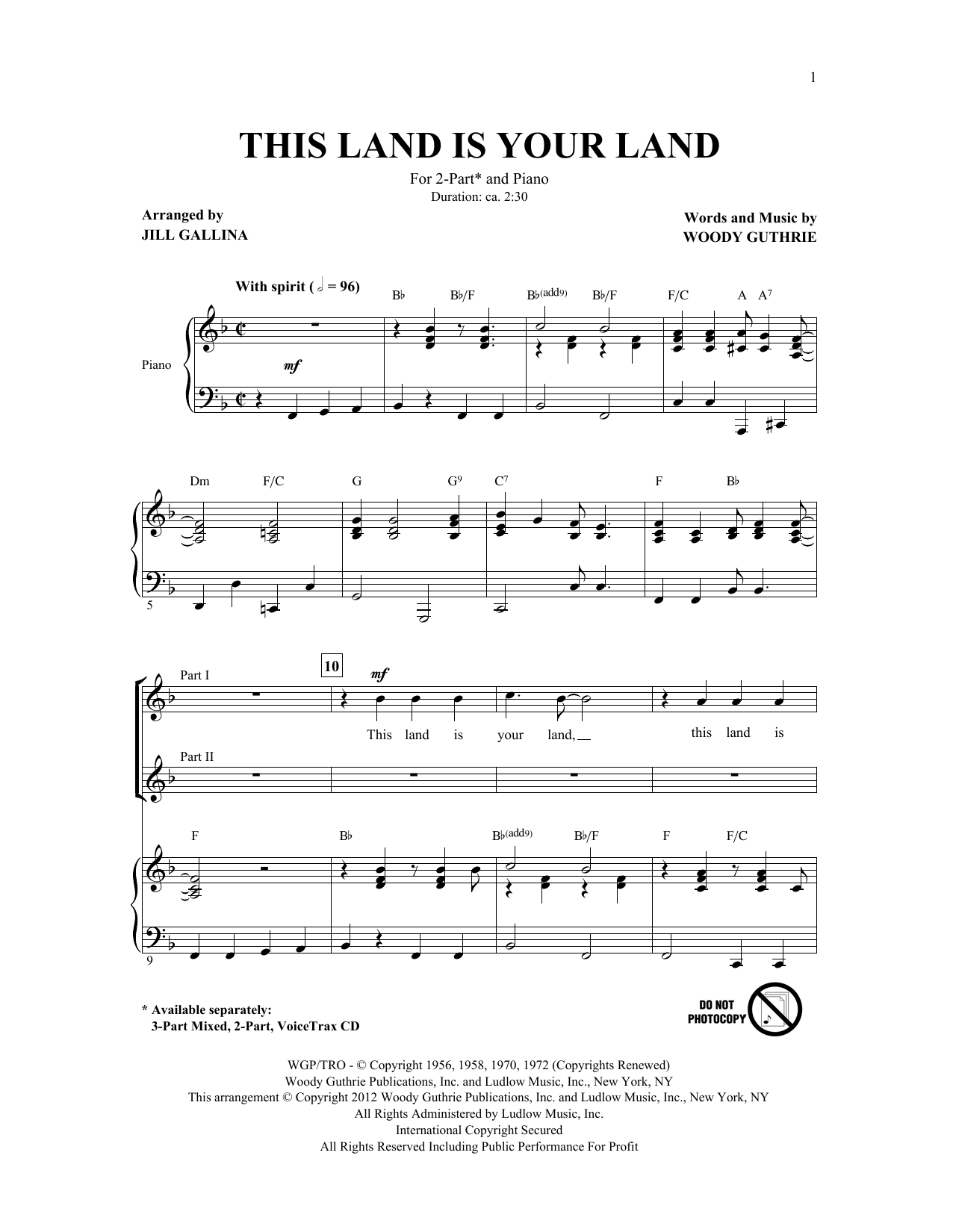 Download Woody Guthrie This Land Is Your Land (arr. Jill Galli Sheet Music