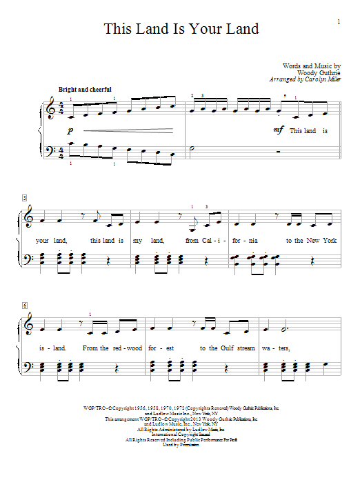 Download Carolyn Miller This Land Is Your Land Sheet Music