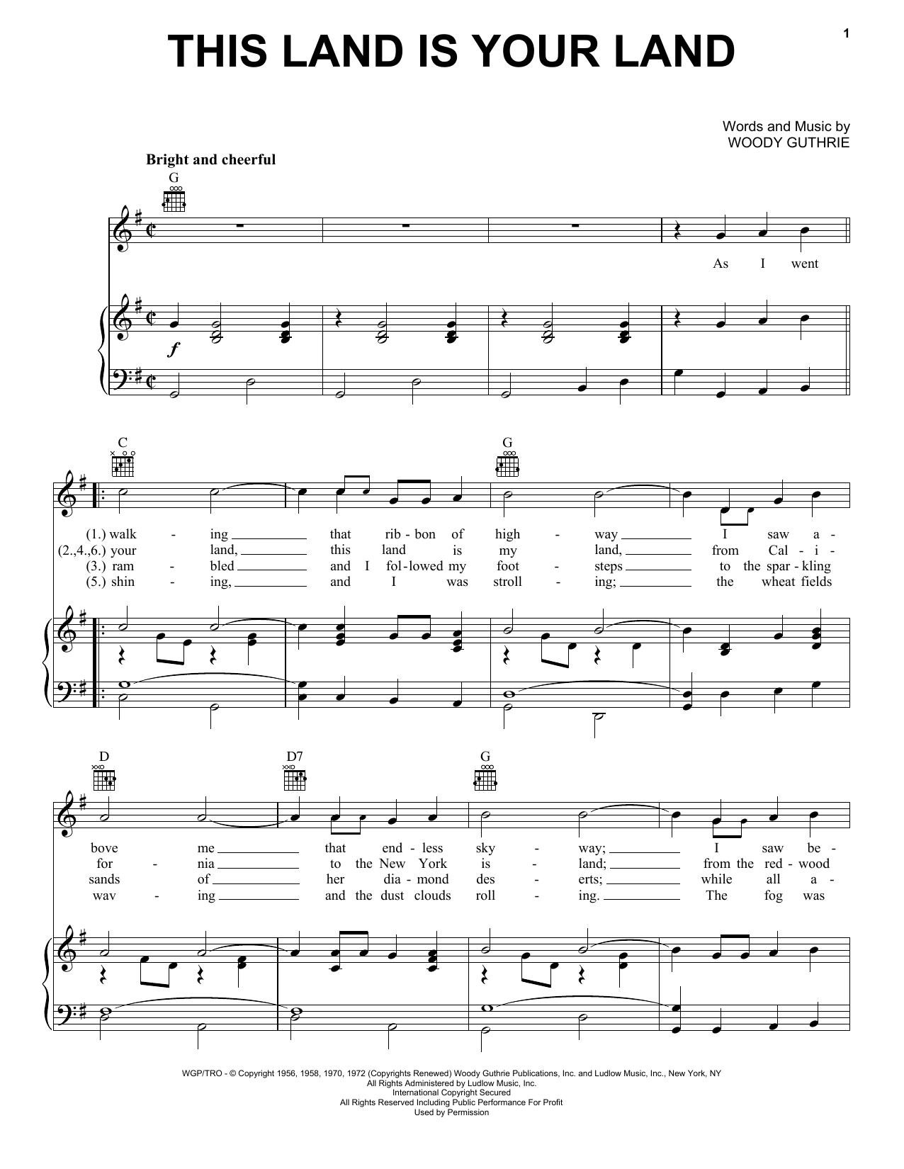 Download Woody Guthrie This Land Is Your Land Sheet Music