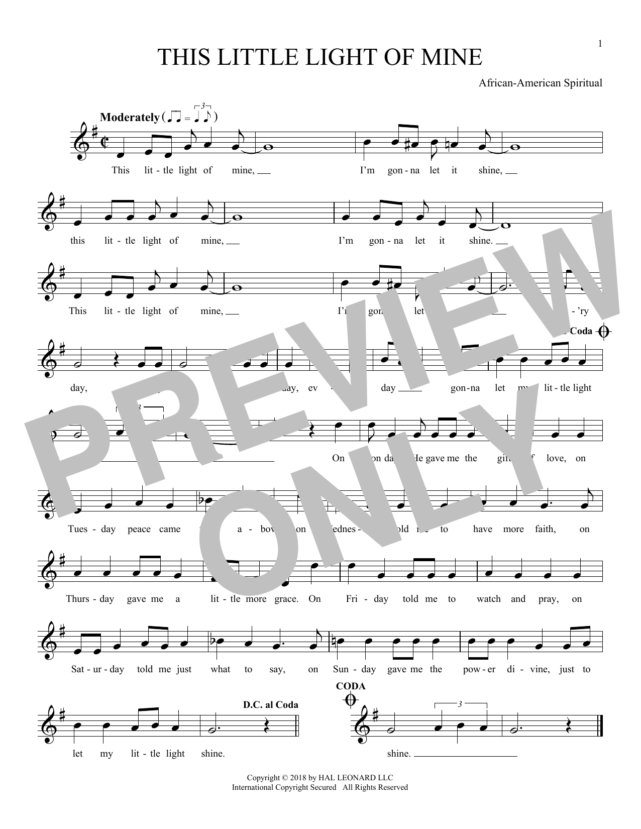 Download African-American Spiritual This Little Light Of Mine Sheet Music