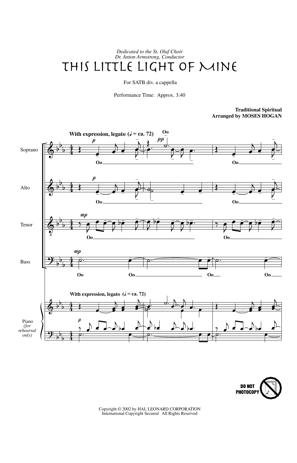 Download African-American Spiritual This Little Light Of Mine (arr. Moses H Sheet Music