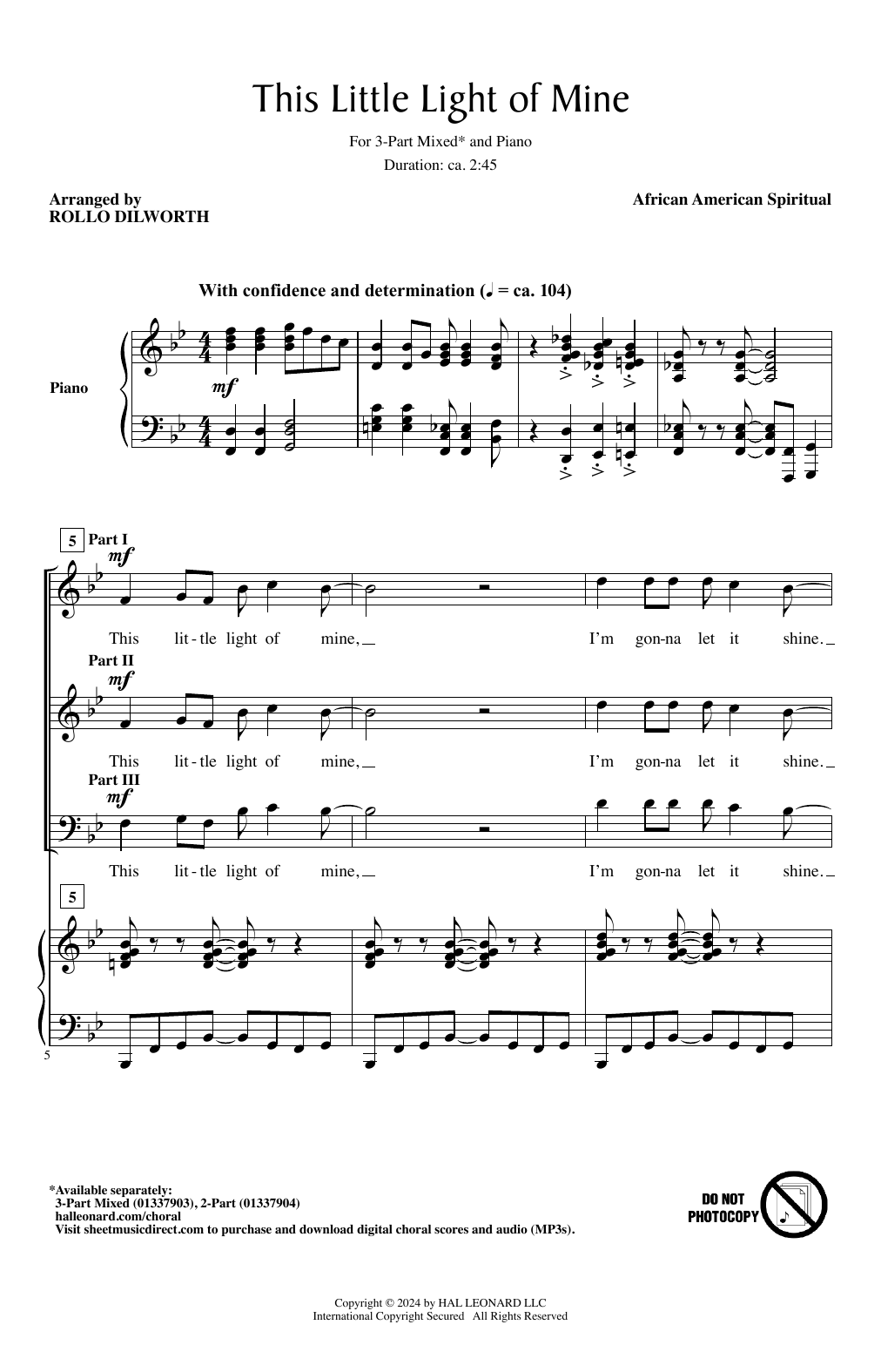 African-American Spiritual This Little Light Of Mine (arr. Rollo Dilworth) sheet music notes printable PDF score
