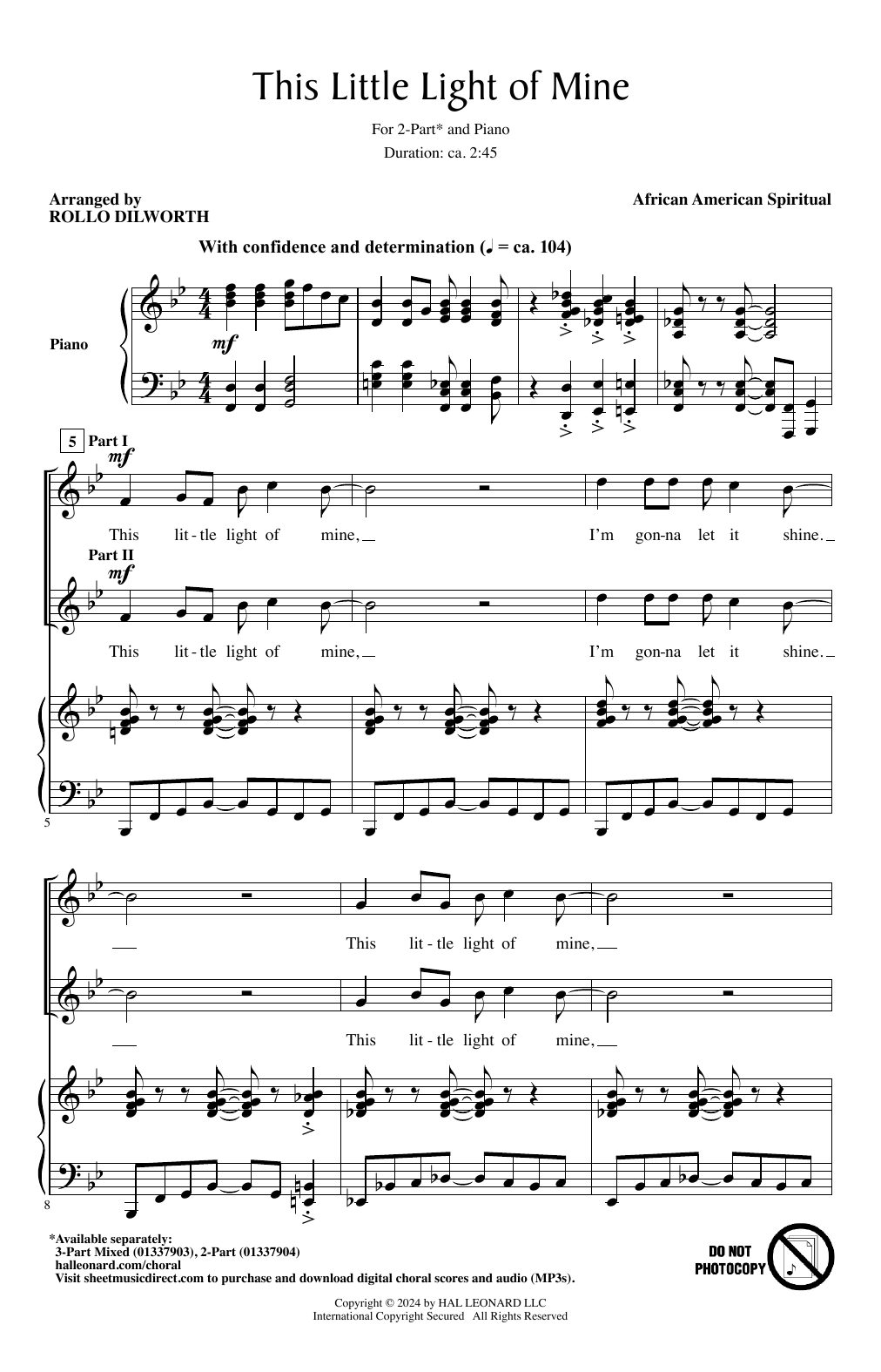 African-American Spiritual This Little Light Of Mine (arr. Rollo Dilworth) sheet music notes printable PDF score