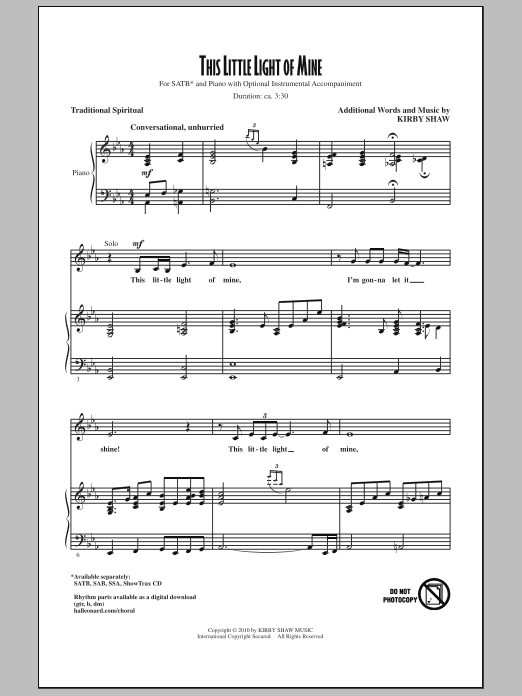 Download Kirby Shaw This Little Light Of Mine Sheet Music
