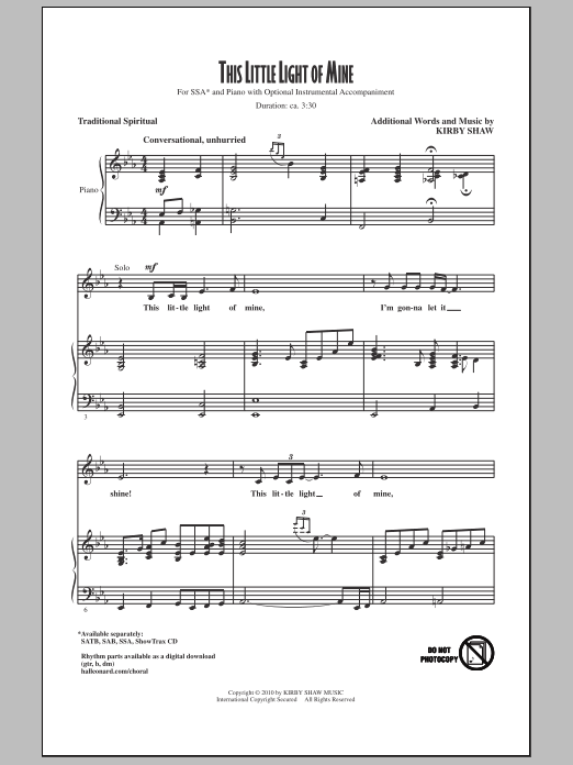 Download Kirby Shaw This Little Light Of Mine Sheet Music