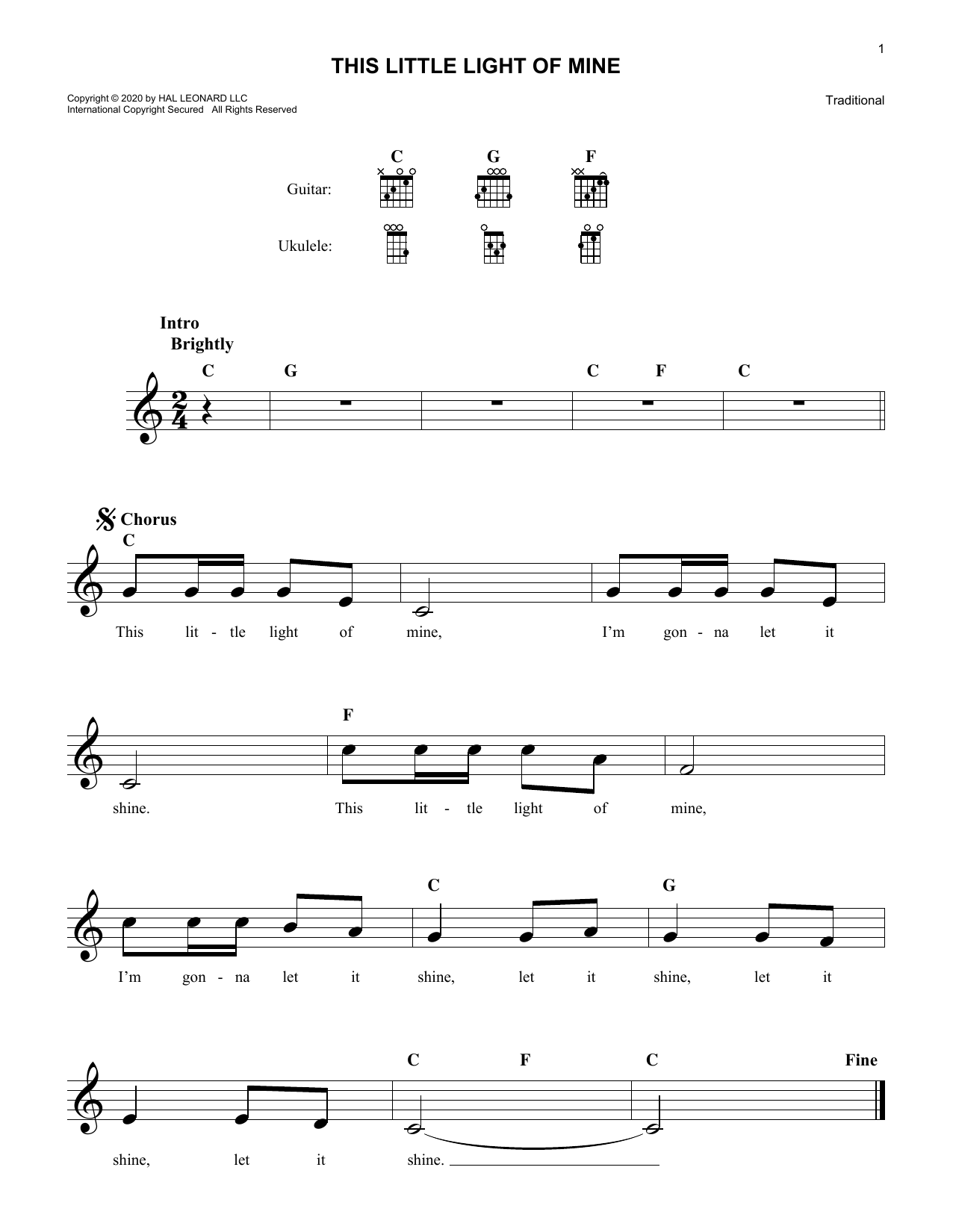 Download Traditional This Little Light Of Mine Sheet Music