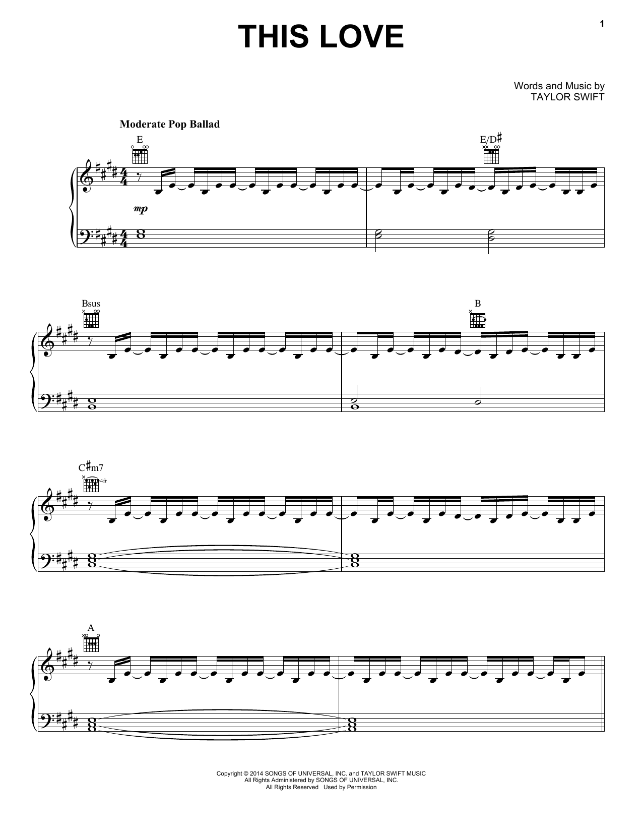 Download Taylor Swift This Love Sheet Music