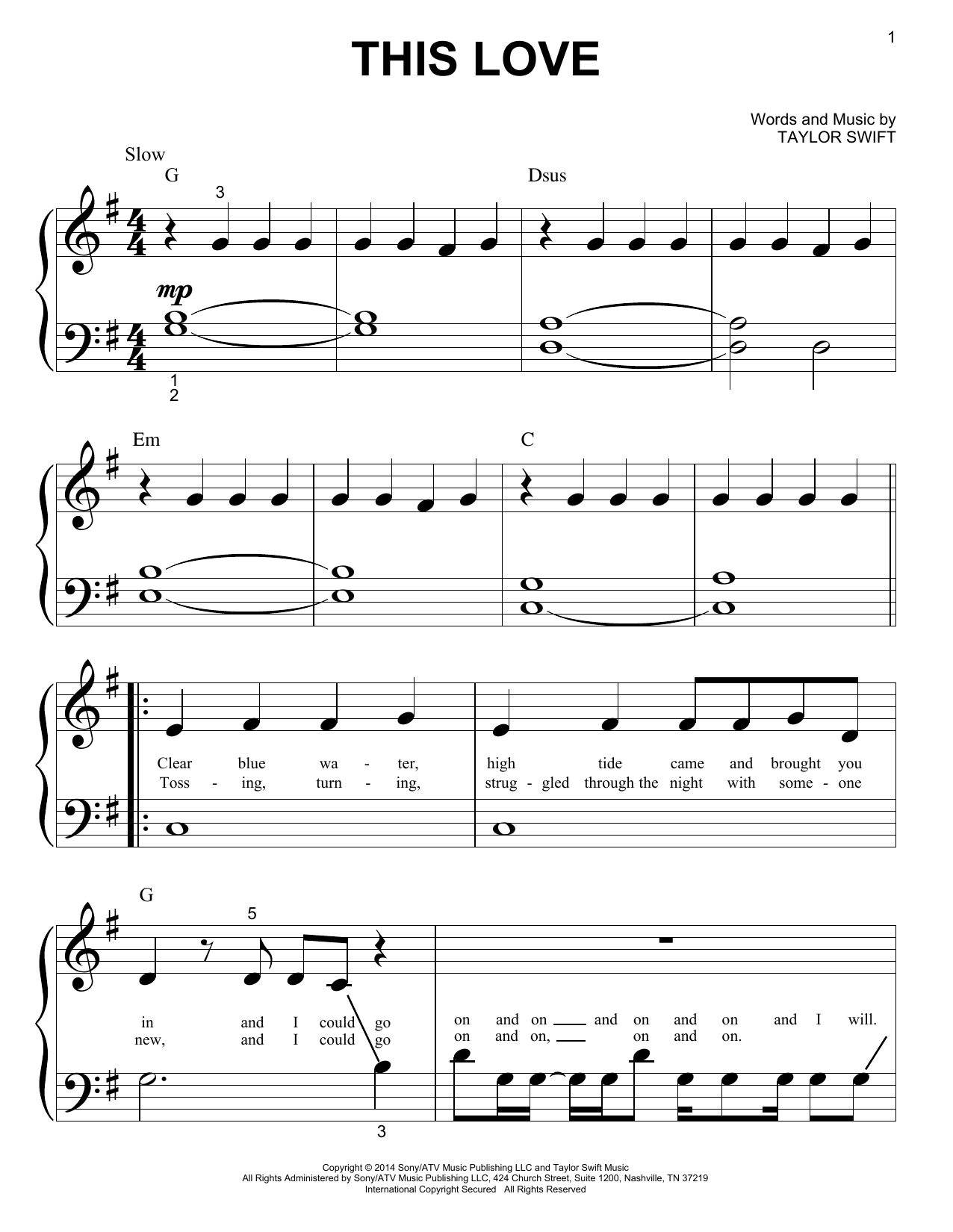 Download Taylor Swift This Love Sheet Music