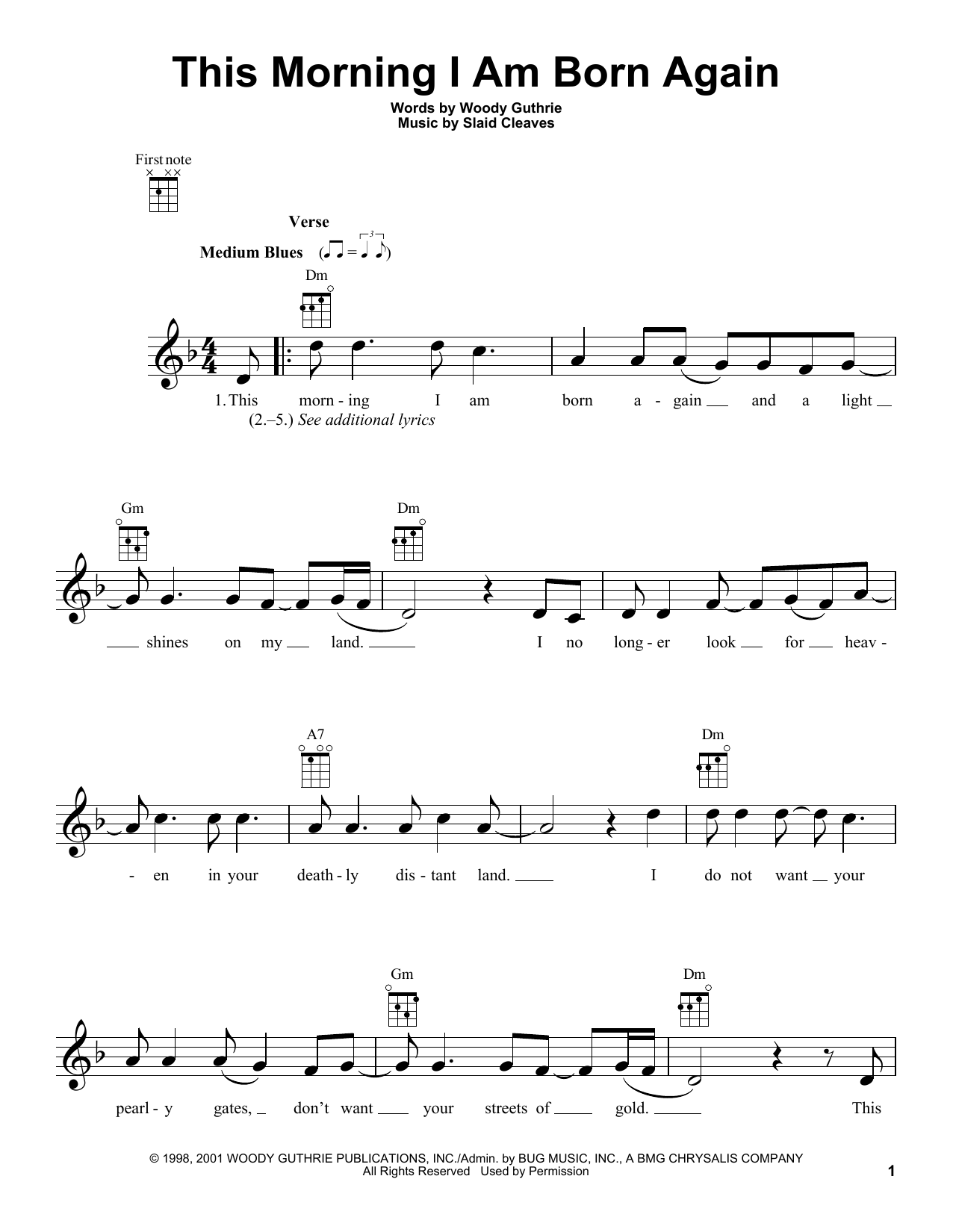 Download Woody Guthrie This Morning I Am Born Again Sheet Music