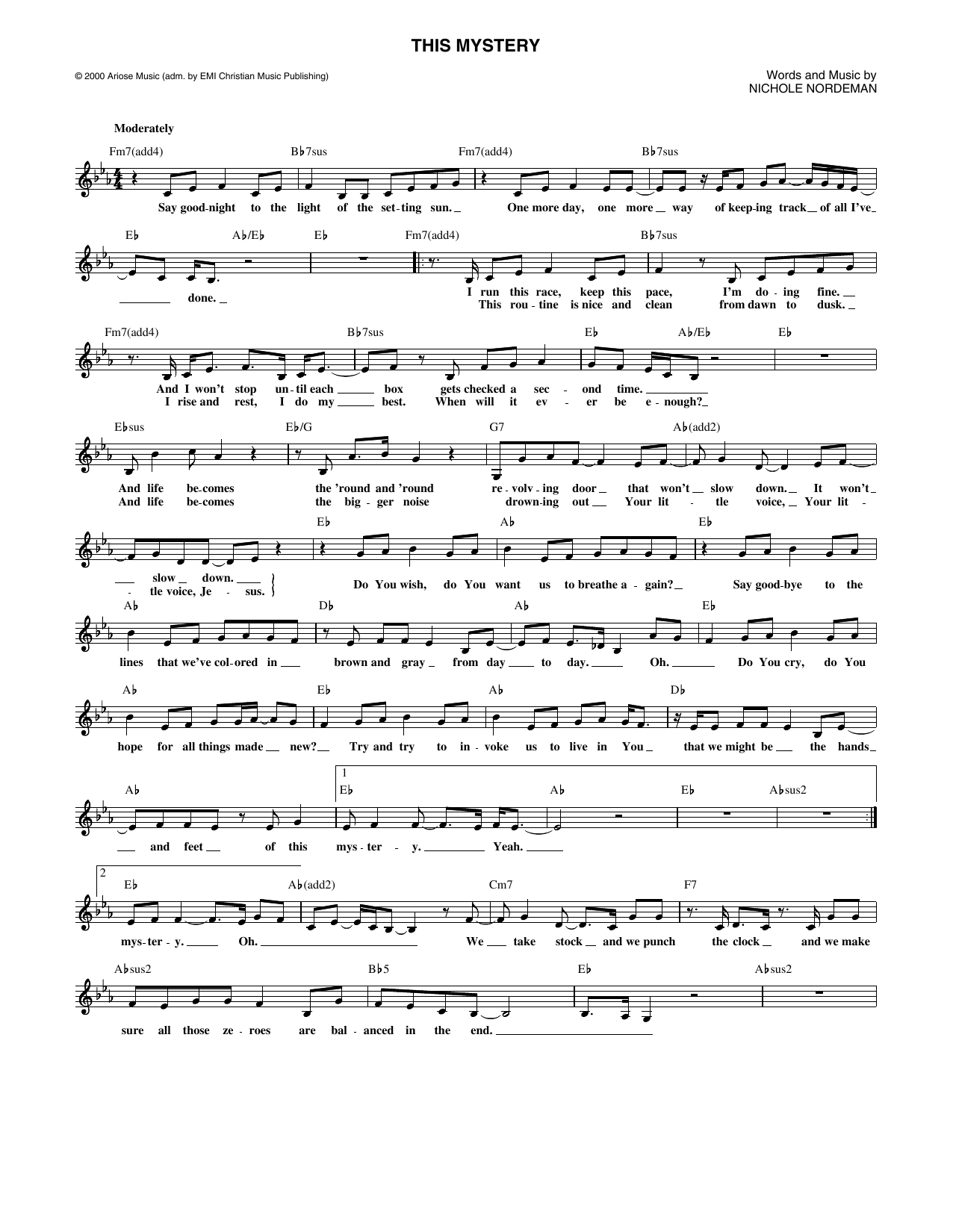 Download Nichole Nordeman This Mystery Sheet Music