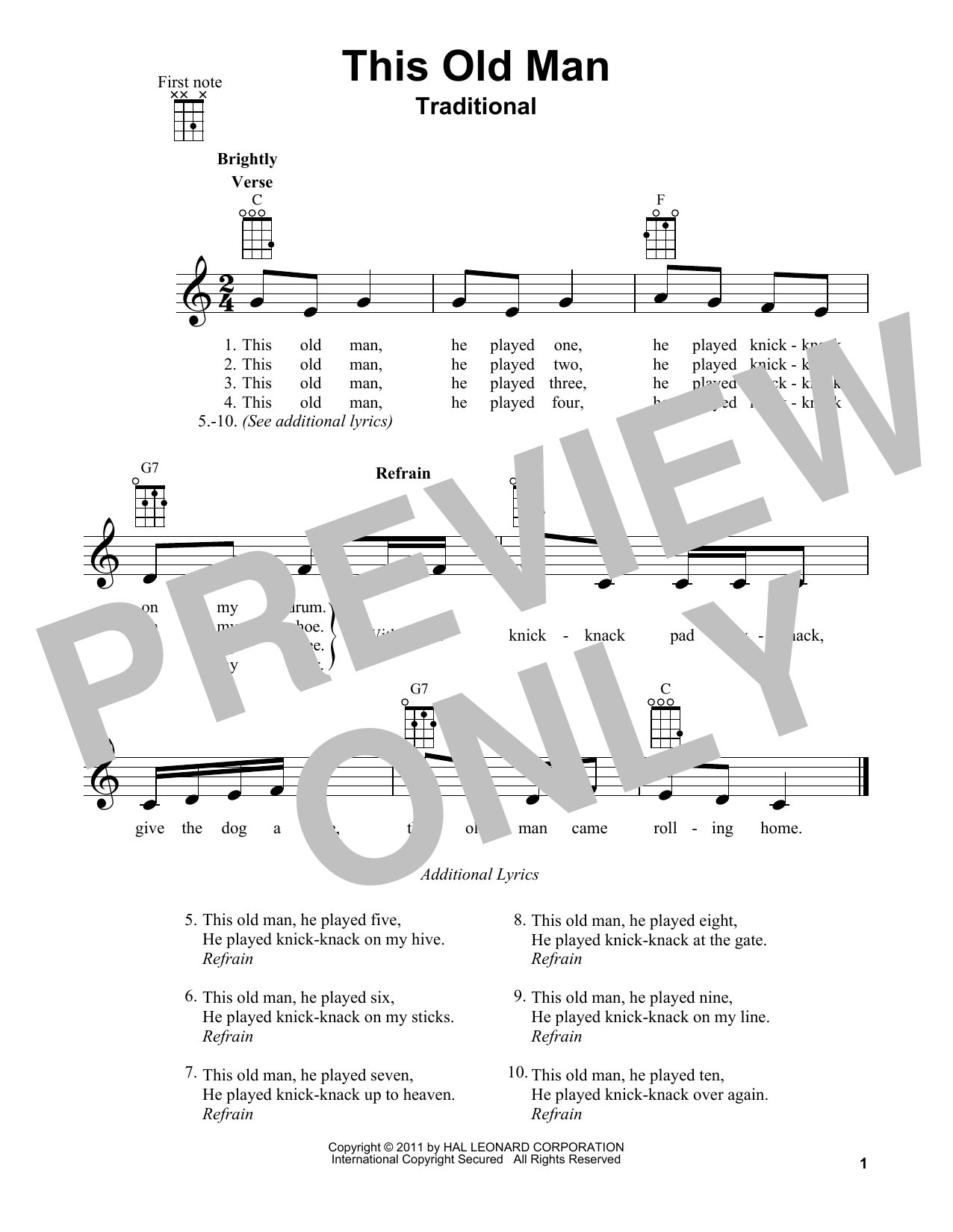 Download Traditional This Old Man Sheet Music