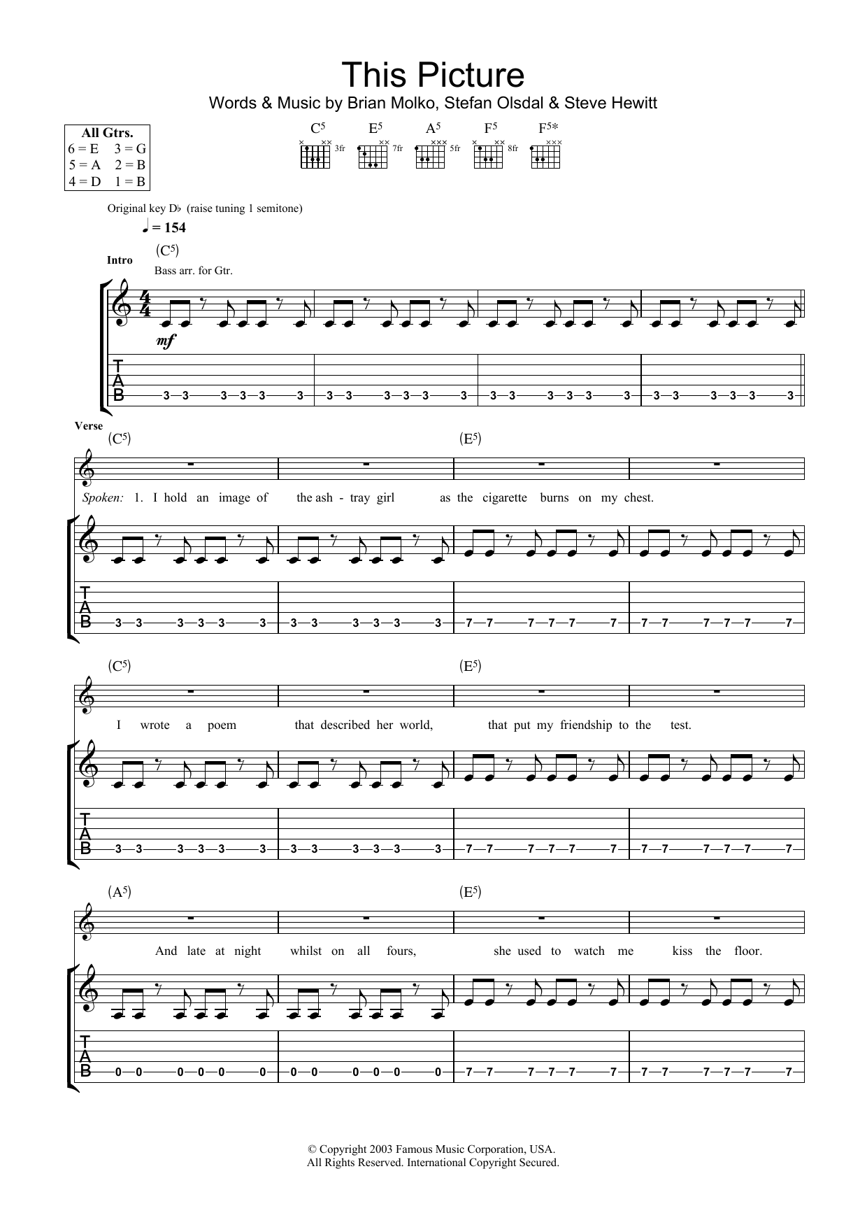Download Placebo This Picture Sheet Music