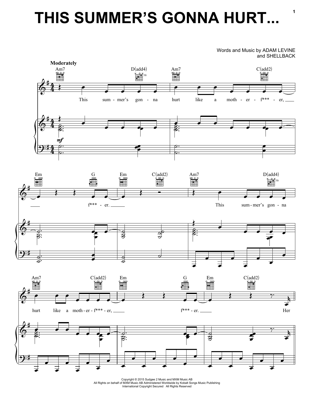 Download Maroon 5 This Summer's Gonna Hurt Like A Motherf Sheet Music