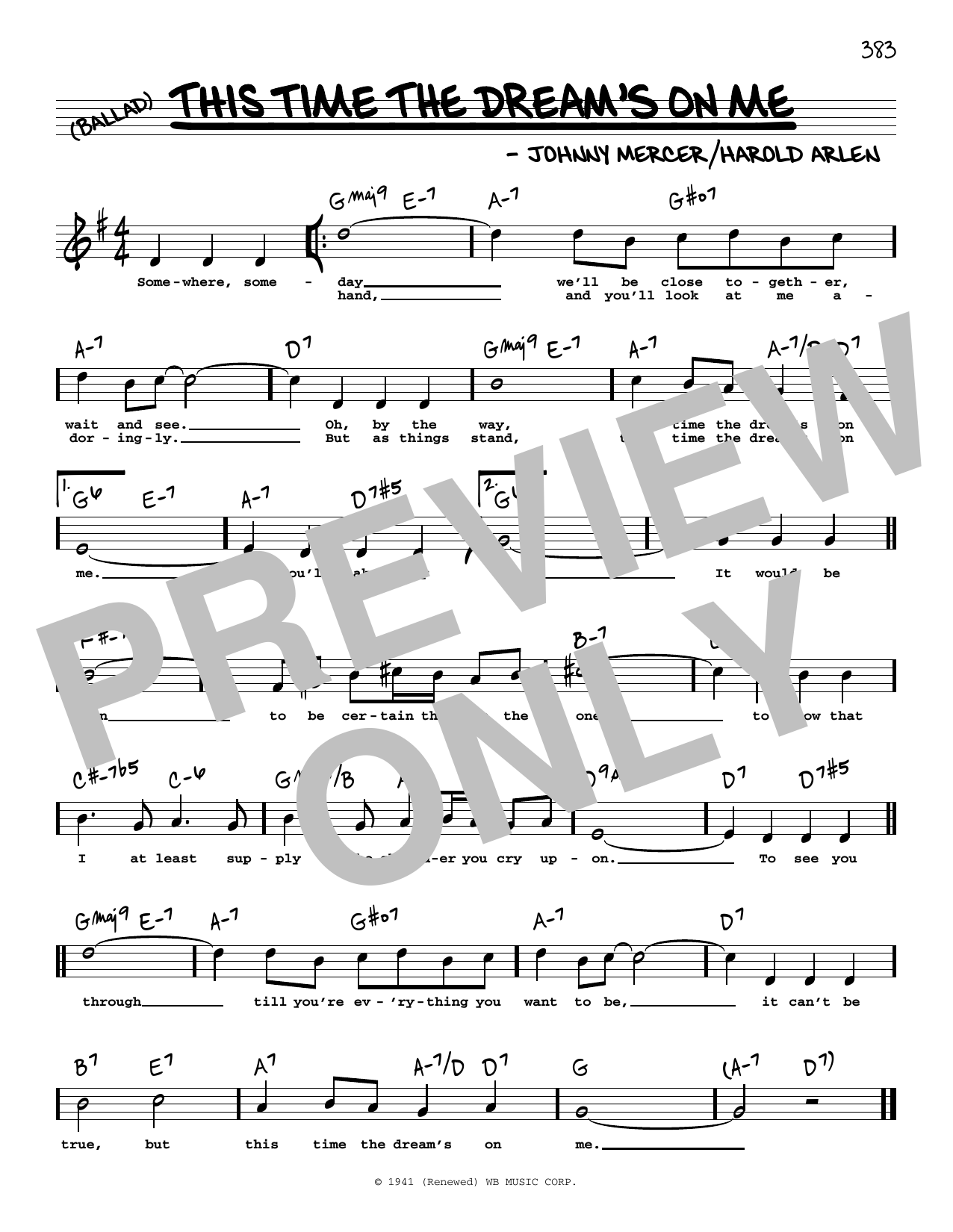 Download Johnny Mercer This Time The Dream's On Me (High Voice Sheet Music