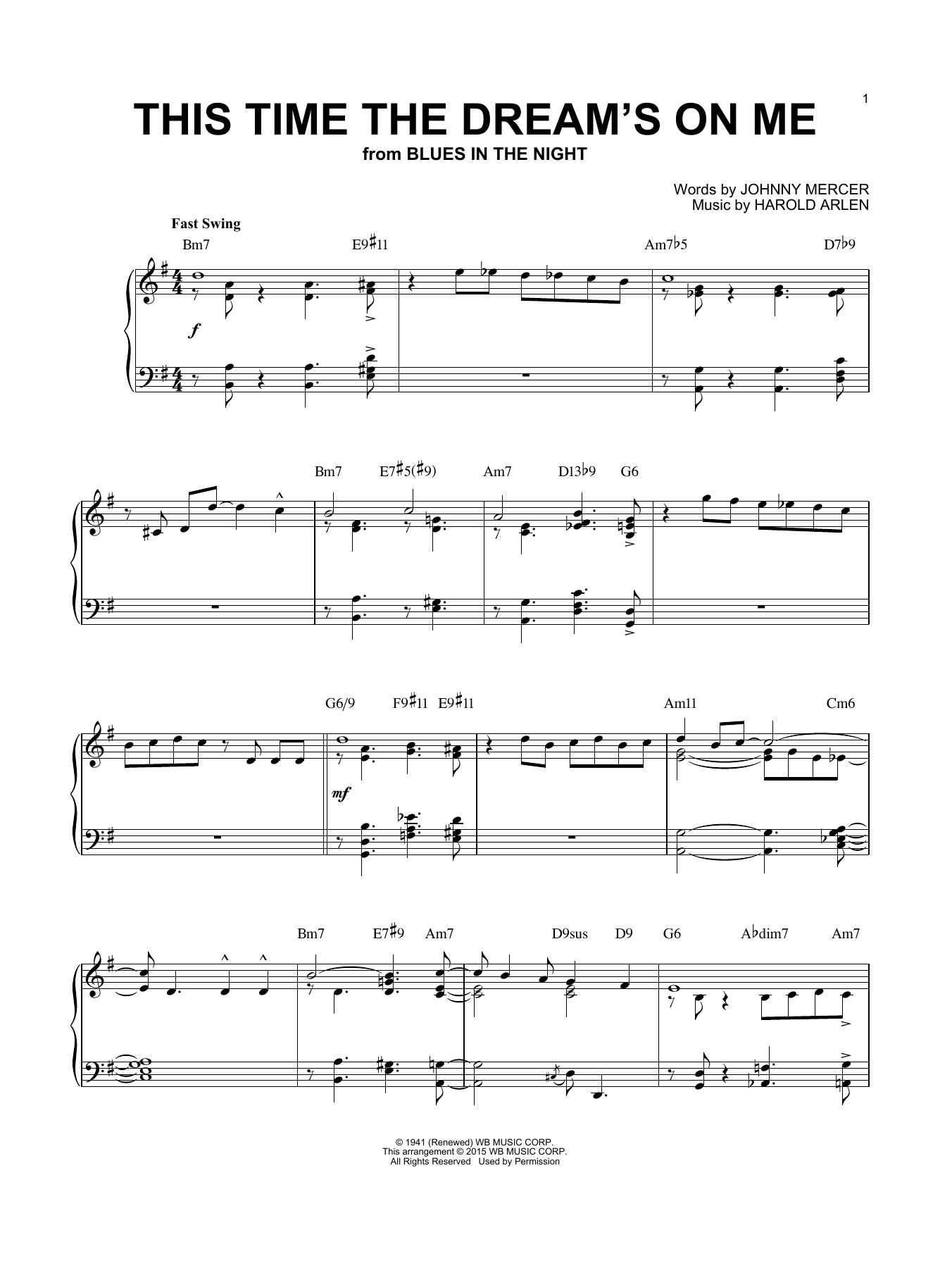 Download Harold Arlen This Time The Dream's On Me [Jazz versi Sheet Music