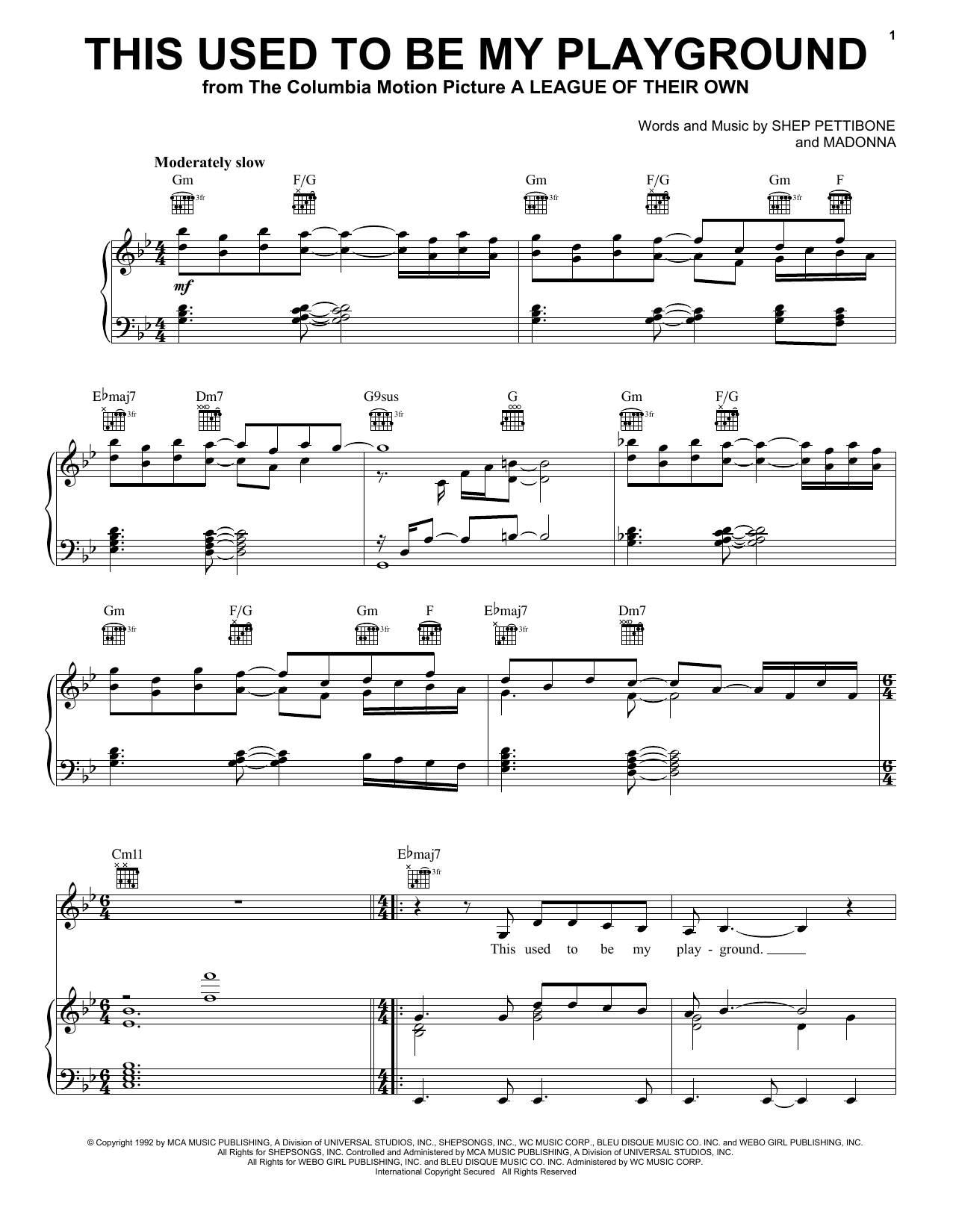 Download Madonna This Used To Be My Playground Sheet Music