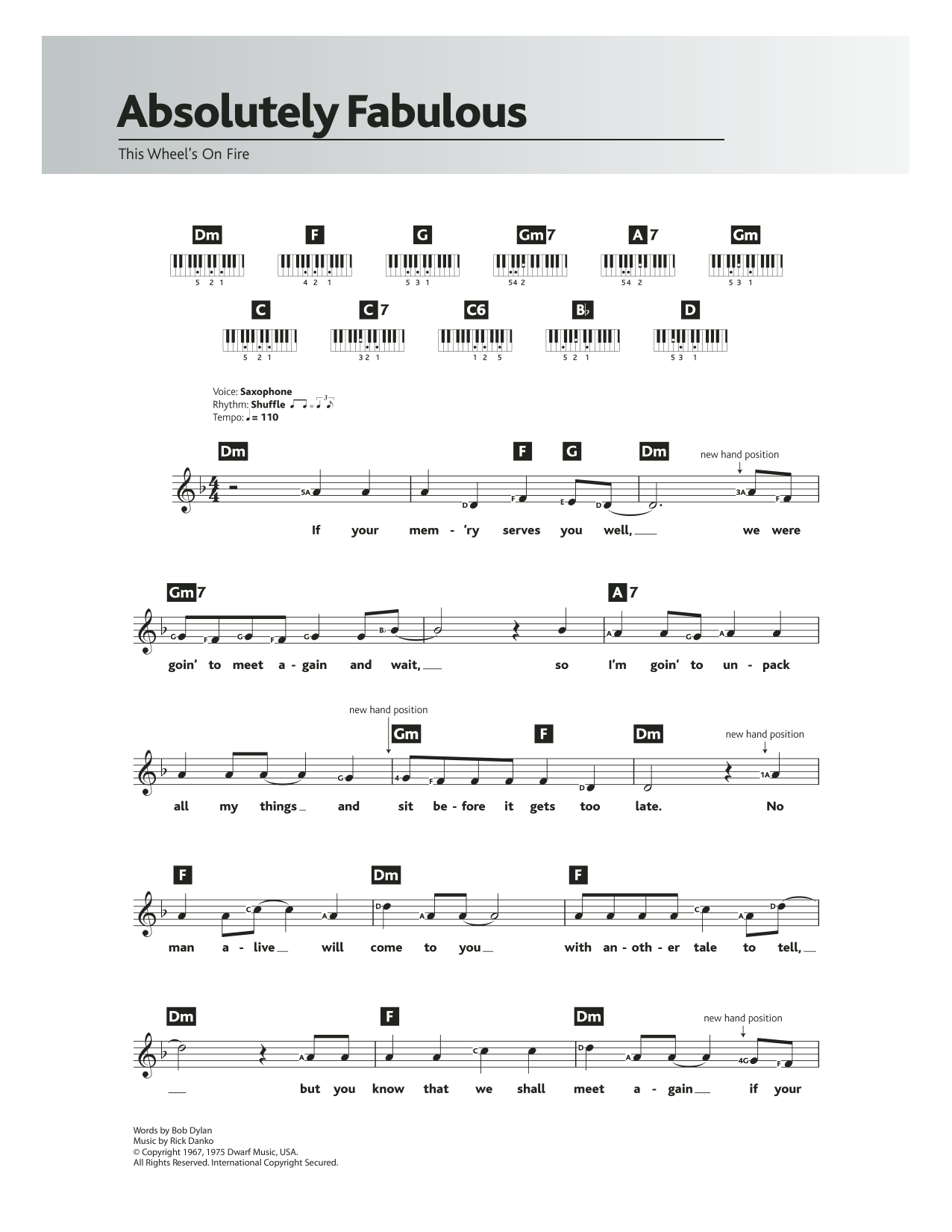 Download Bob Dylan This Wheel's On Fire (theme from Absolu Sheet Music