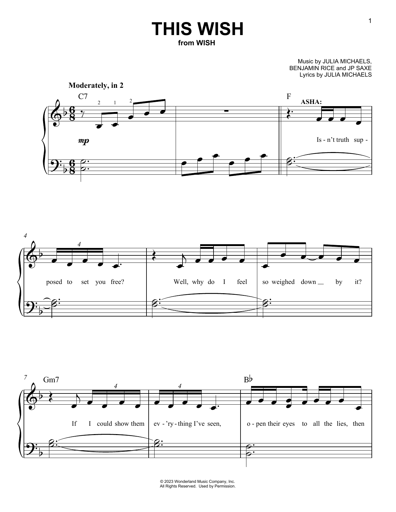 Ariana DeBose This Wish (from Wish) sheet music notes printable PDF score