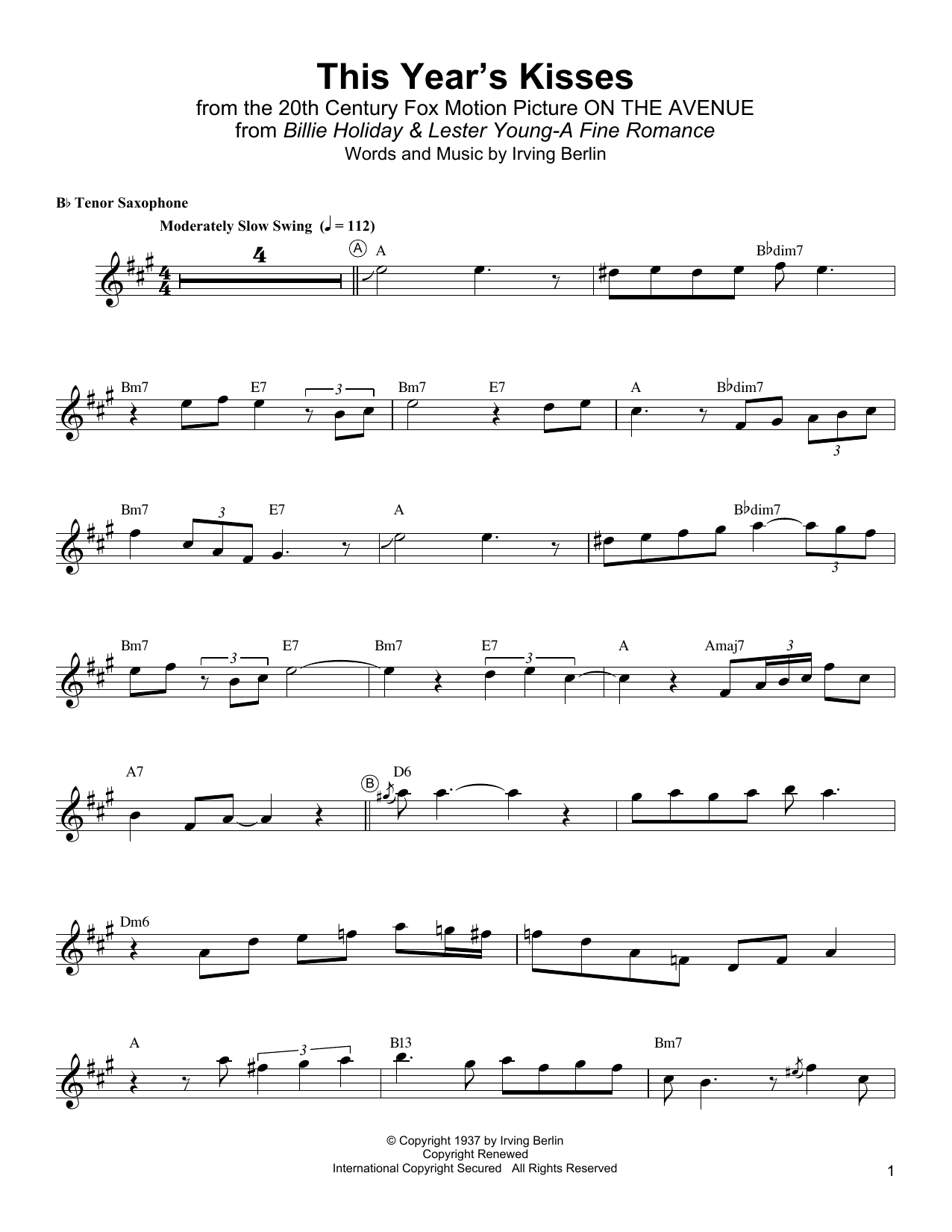 Download Lester Young This Year's Kisses Sheet Music