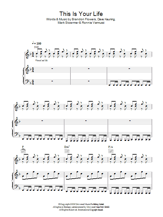 Download The Killers This Is Your Life Sheet Music