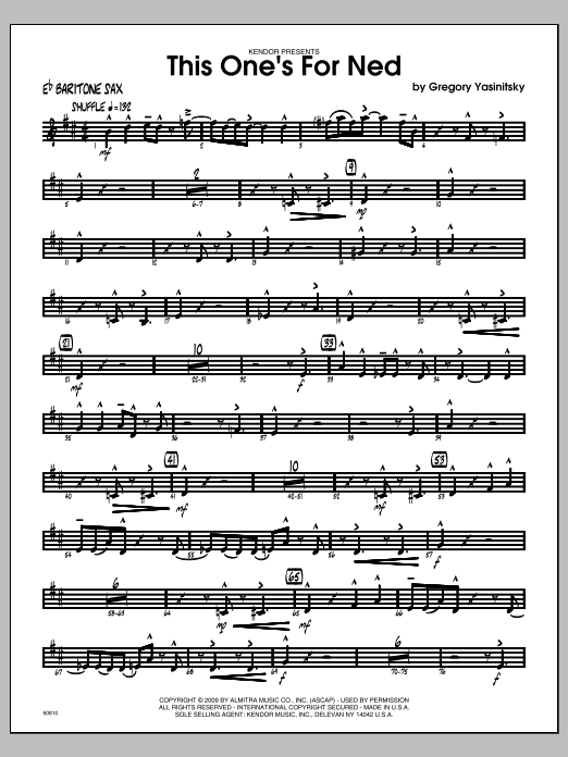 Download Yasinitsky This One's For Ned - Baritone Sax Sheet Music