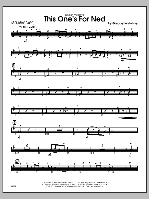Download Yasinitsky This One's For Ned - Bb Clarinet Sheet Music