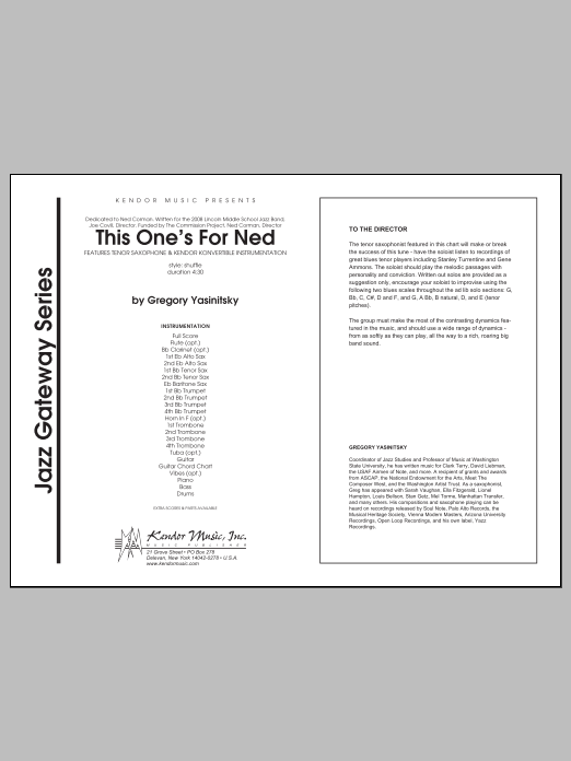 Download Yasinitsky This One's For Ned - Full Score Sheet Music