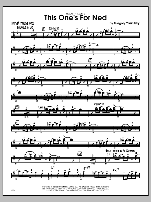Download Yasinitsky This One's For Ned - Tenor Sax 1 Sheet Music